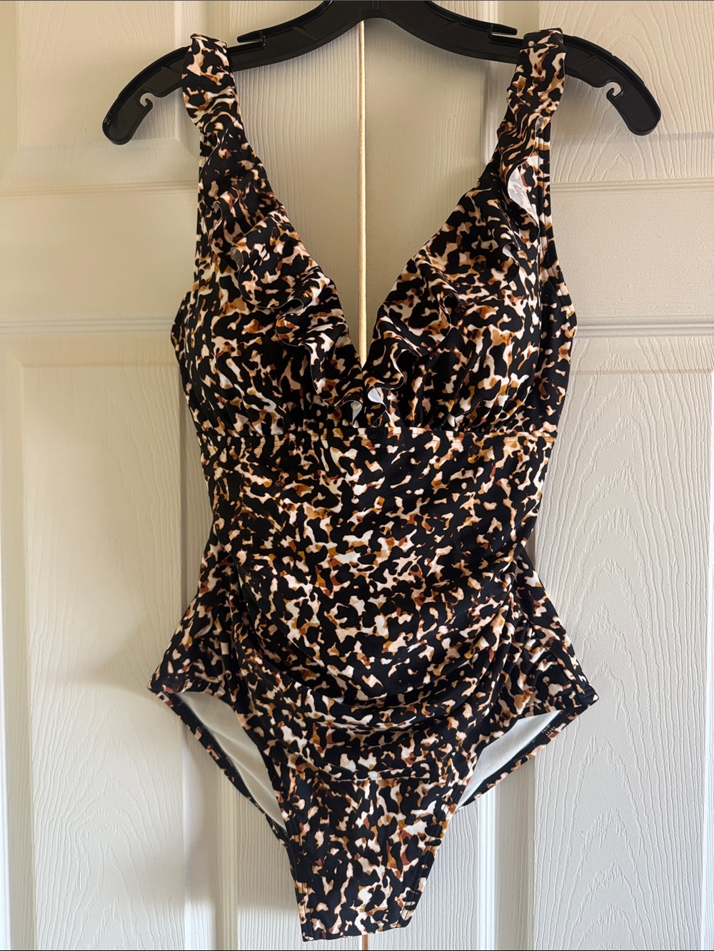 NWOT DKNY Women’s Animal Print One-Piece Swimsuit-Black, Brown, White. Size 10.